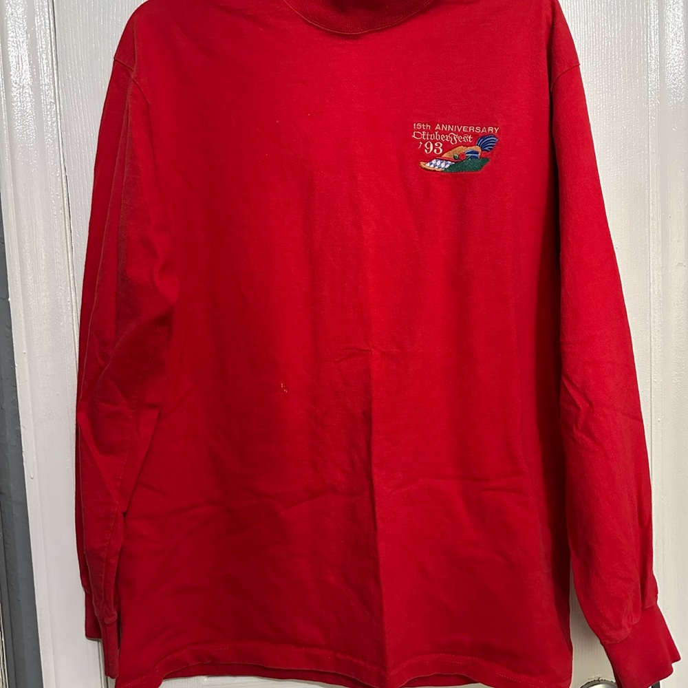 Red embroidered Oktoberfest long sleeve shirt